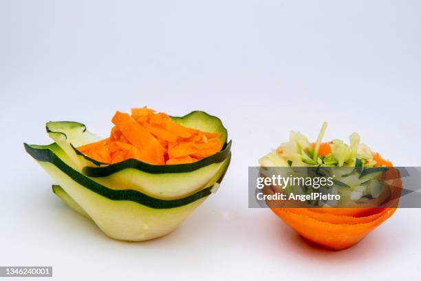 salat with zucchini and carrot - zanahoria stock pictures, royalty-free photos & images