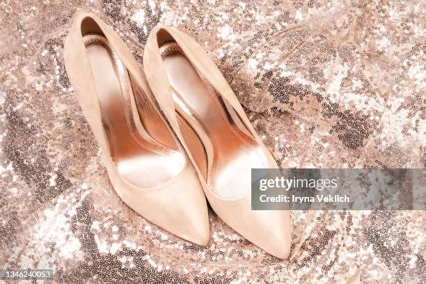 xmas present, party cocktail concept.  winter holidays and black friday concept with woman's  fashion shoe. - glitter shoes stock pictures, royalty-free photos & images