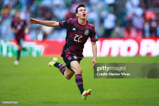 Hirving Lozano of Mexico gestures during the match between Mexico and Honduras as part of the Concacaf 2022 FIFA World Cup Qualifier at Azteca...