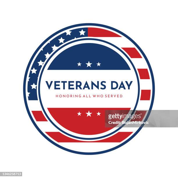 ilustrações de stock, clip art, desenhos animados e ícones de veterans day badge, label. vector - american flag art