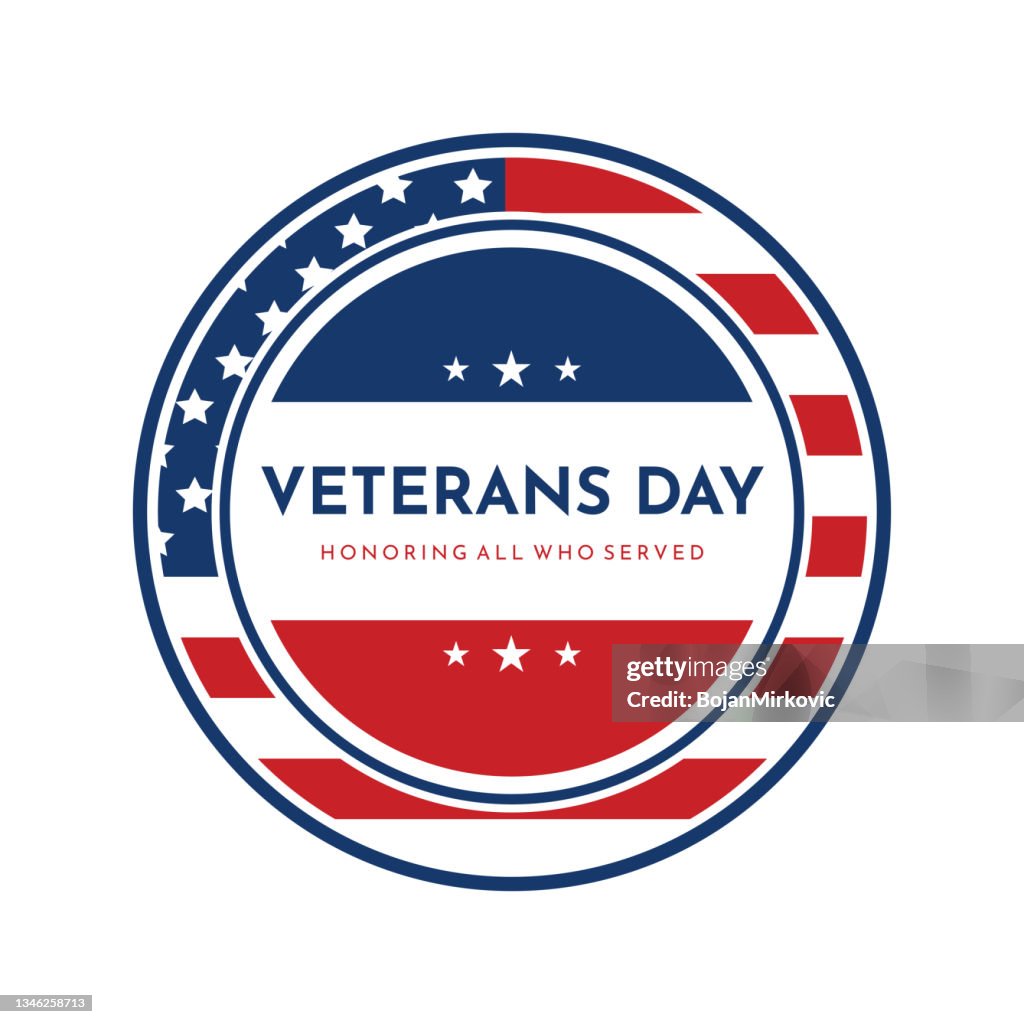 Veterans Day badge, label. Vector