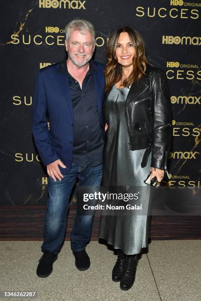 Aidan Quinn and Mariska Hargitay attend HBO's "Succession" Season 3 Premiere at American Museum of Natural History on October 12, 2021 in New York...