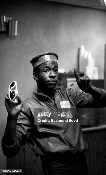 Singer Bobby Brown poses for photos backstage at a Cameo concert at the Holiday Star Theatre in Merrillville, Indiana in April 1987.