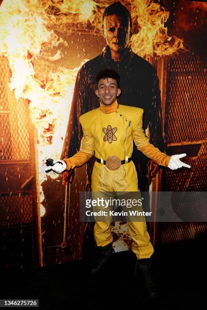 Khleo Thomas attends the costume party premiere of "Halloween Kills" at TCL Chinese Theatre on October 12, 2021 in Hollywood, California.