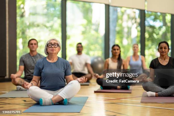 group meditation - group gym class bildbanksfoton och bilder