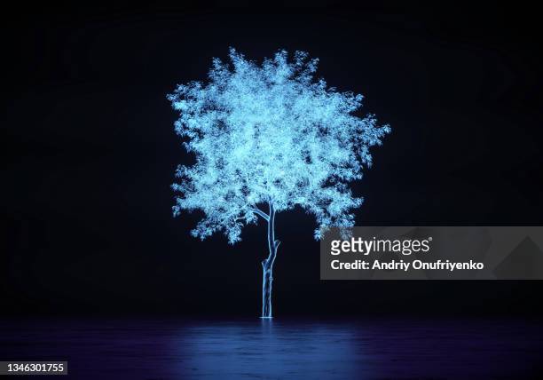 glowing tree hologram - hologram technology stock pictures, royalty-free photos & images