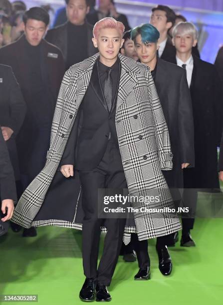 Chanyeol of EXO attends the world premiere of Netflix film '6 Underground' at Four Seasons Hotel on December 02, 2019 in Seoul, South Korea.