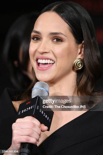 Actress Adria Arjona attends the world premiere of Netflix film '6 Underground' at Four Seasons Hotel on December 02, 2019 in Seoul, South Korea.