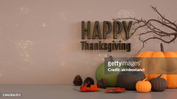 joyeux thanksgiving, citrouilles sur fond gris - happy thanksgiving banner photos et images de collection