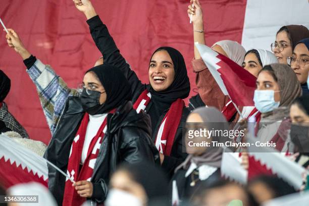 October 12: Supporters of Qatar during the Republic of Ireland V Qatar International friendly match at Aviva Stadium on October 12th, 2021 in Dublin,...