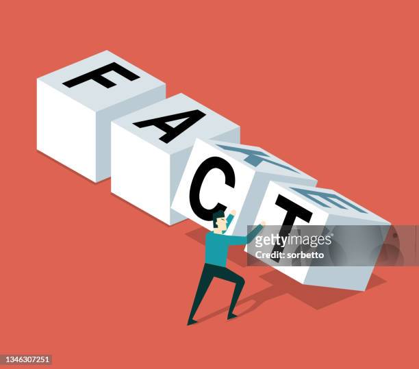 fake news and facts - businessman - true or false stock illustrations
