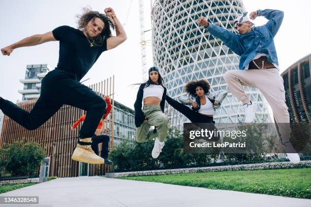 multiethnic group of hip hop dancers - hip hopper stock pictures, royalty-free photos & images