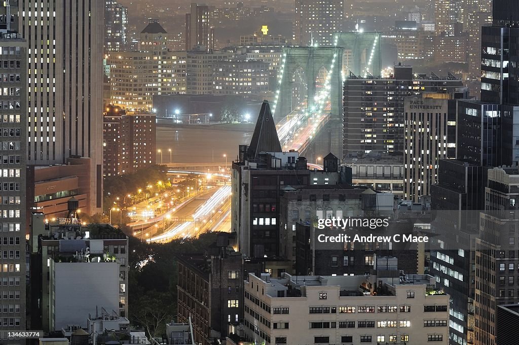 Brooklyn Bridge at night from Tribeca, New York