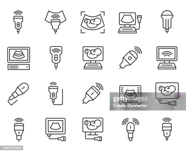 ilustrações, clipart, desenhos animados e ícones de conjunto de ícones de ultrassom - ultrasonografia médica instrumento para diagnóstico