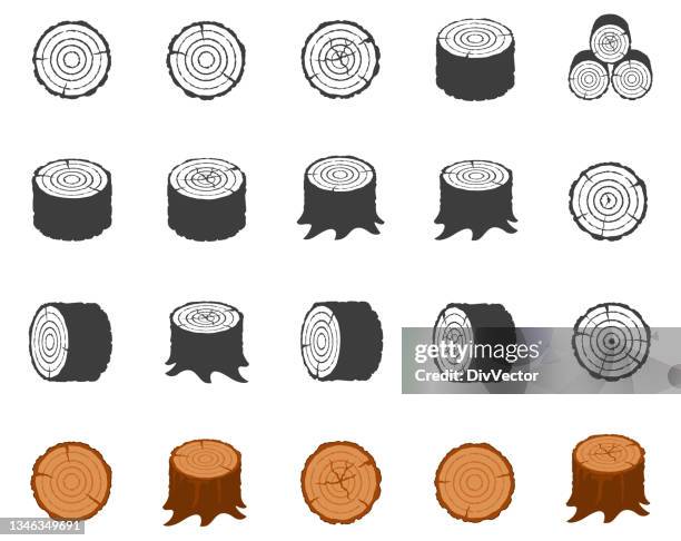 ilustrações de stock, clip art, desenhos animados e ícones de wood icon set - tree trunk