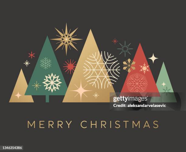 weihnachtsbaumkarte mit grüßen - weihnachtskarte stock-grafiken, -clipart, -cartoons und -symbole