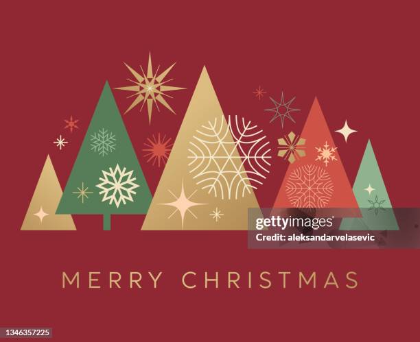 illustrazioni stock, clip art, cartoni animati e icone di tendenza di cartolina degli alberi di natale con auguri - christmas card