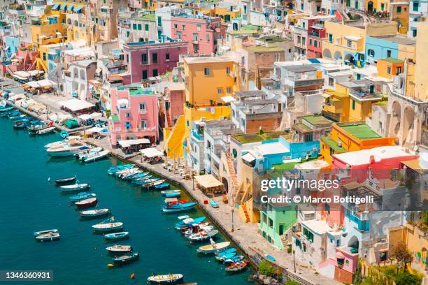 the old harbor of procida island, italy - amalfi coastline stock pictures, royalty-free photos & images