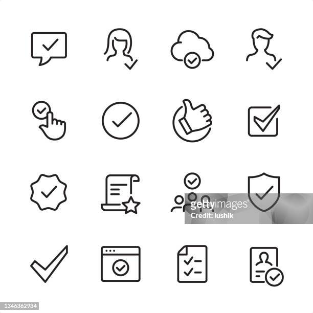 approved and checked - outline icon set - reliability stock illustrations