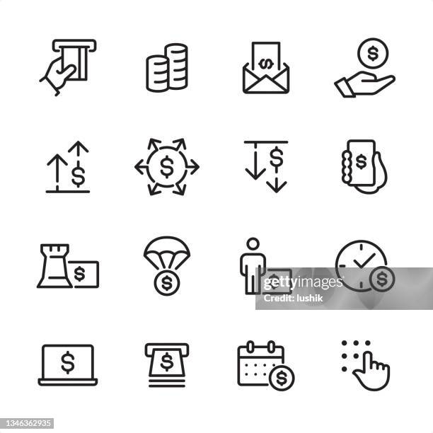 banking - outline icon set - increase decrease stock illustrations