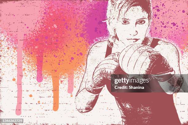 fighter woman illustration - street art style - girl power graffitti stock illustrations