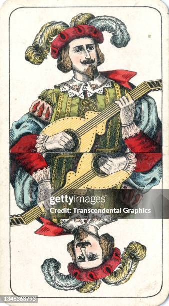 View of a 'Joker' card from a deck of Tarot Nouveuax playing cards , 1865.