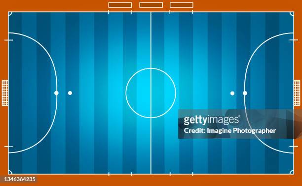 illustration, top of view futsal court turquoise color background. - fútbol sala fotografías e imágenes de stock