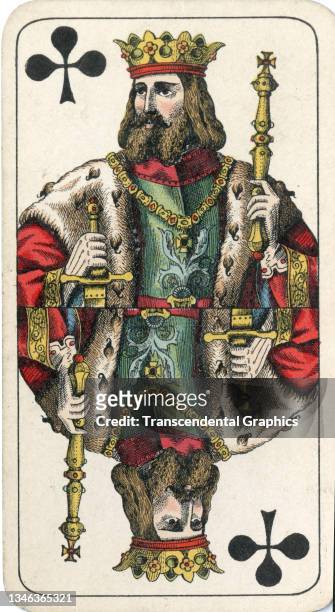 View of the 'King of Clubs' from a deck of Tarot Nouveuax playing cards , 1865.