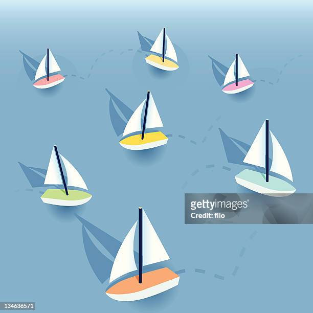 ilustraciones, imágenes clip art, dibujos animados e iconos de stock de little veleros - sailing ship