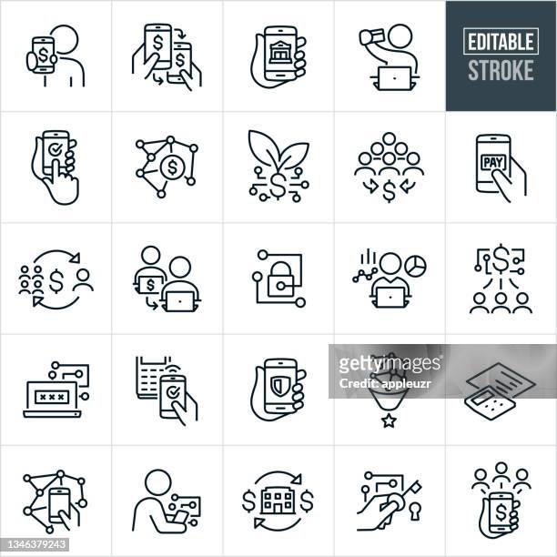 digital finance technology thin line icons - editable stroke - electronic banking stock illustrations