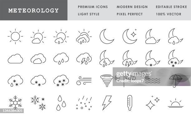 wetterlinien-symbolsatz. bearbeitbarer kontur. pixel perfekt - hail stock-grafiken, -clipart, -cartoons und -symbole