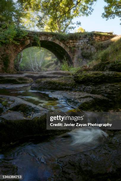 roman bridge in palencia mountain - stone arch stock pictures, royalty-free photos & images