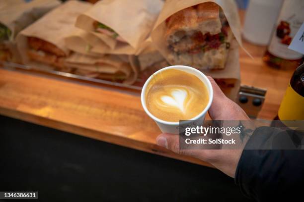 oat milk coffee - takeaway coffee cup stock pictures, royalty-free photos & images