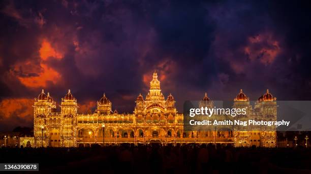 the royal mysore palace decked up for dasara - bangalore city photos et images de collection