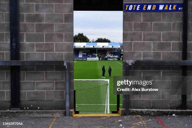 General view from outside the stadium as players inspect the pitch prior to the Papa John's Trophy match between Bristol Rovers and Chelsea U21 at...