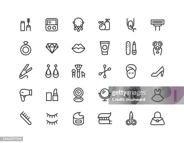 bildbanksillustrationer, clip art samt tecknat material och ikoner med beauty line icons editable stroke - smycken