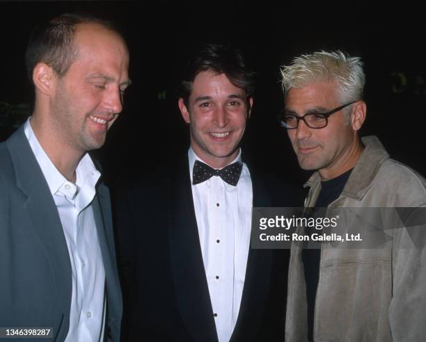 From left, American actors Anthony Edwards, Noah Wyle, and George Clooney attend the opening night of 'Hello Again' at the Blank Theatre Company,...