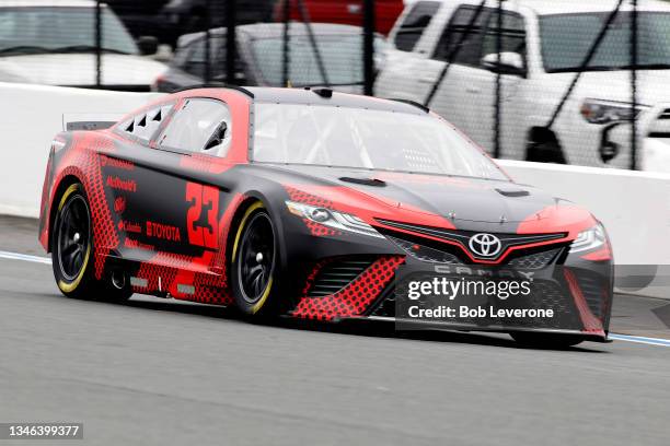 Bubba Wallace, driver of the Next Gen car drives during the NASCAR Cup Series test at the Roval at Charlotte Motor Speedway on October 11, 2021 in...