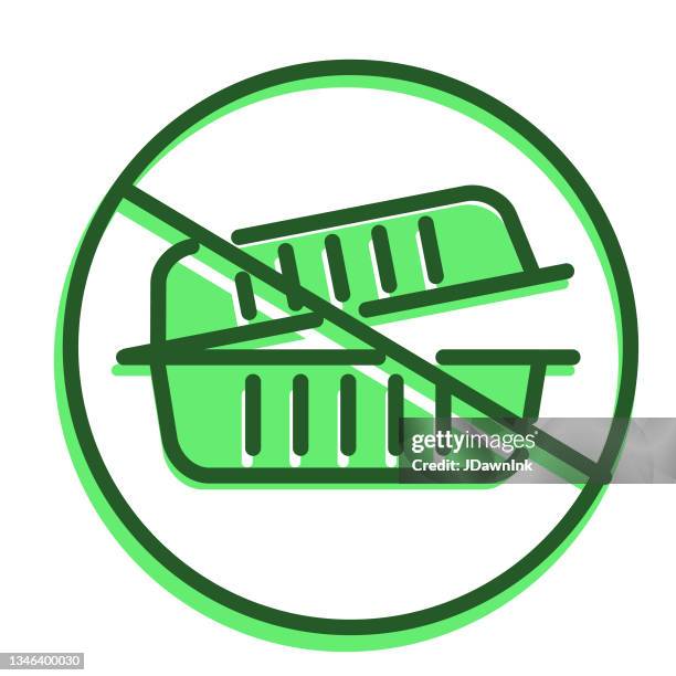 take out container ban on single use plastic icon - editable stroke - plastic package isolated stock illustrations