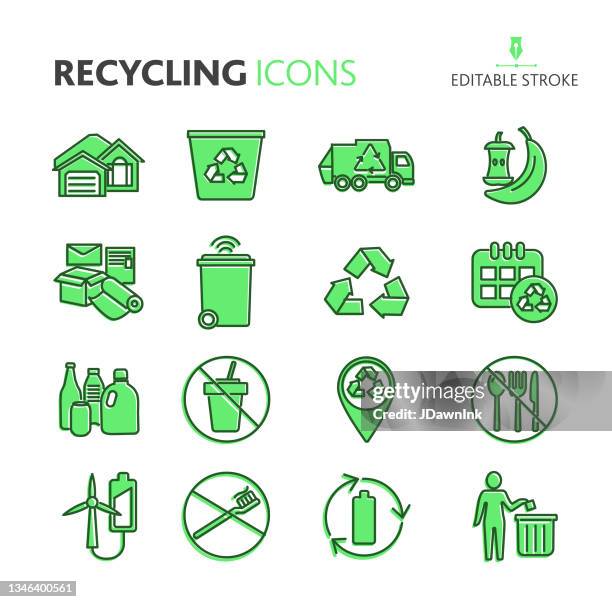 recycling and environmental conservation icon set - editable stroke - large scale battery storage stock illustrations