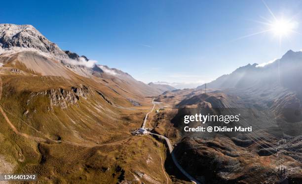 aerial panorama of the albula pass in the alps in switzerland - graubunden canton stock pictures, royalty-free photos & images