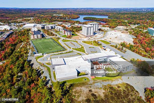 aerial view of high school - high school building exterior stock pictures, royalty-free photos & images
