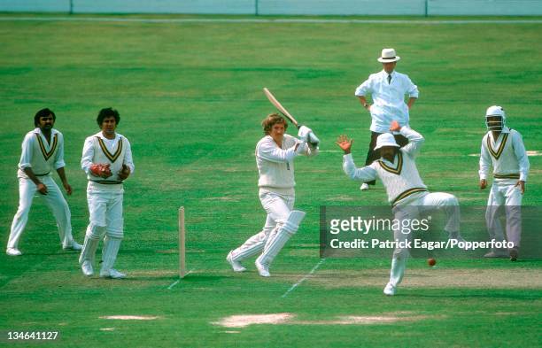 Ian Botham batting, Javed Miandad leaps, England v Pakistan, 2nd Test, Lord's, Jun 1978.