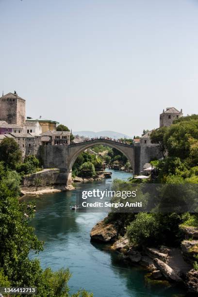 mostar bridge and river neretva - mostar stock pictures, royalty-free photos & images