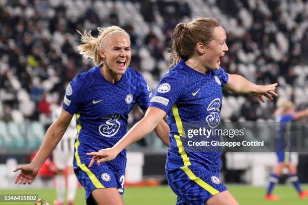 Erin Cuthbert of Chelsea FC Women celebrates after scoring the opening goal during the UEFA Women's Champions League group A match between Juventus...