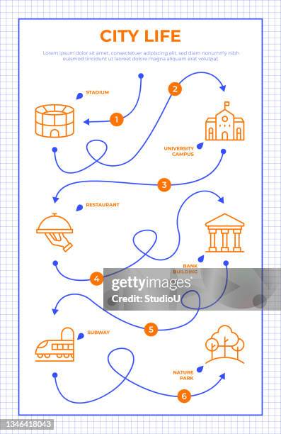 city life roadmap infographic template - town hall icon stock illustrations
