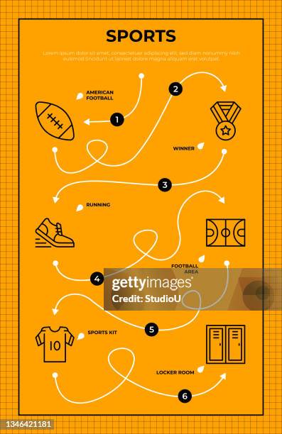 illustrations, cliparts, dessins animés et icônes de modèle d’infographie de feuille de route sportive - american football field