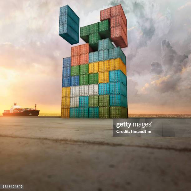 cargo containers making patterns - tetris foto e immagini stock
