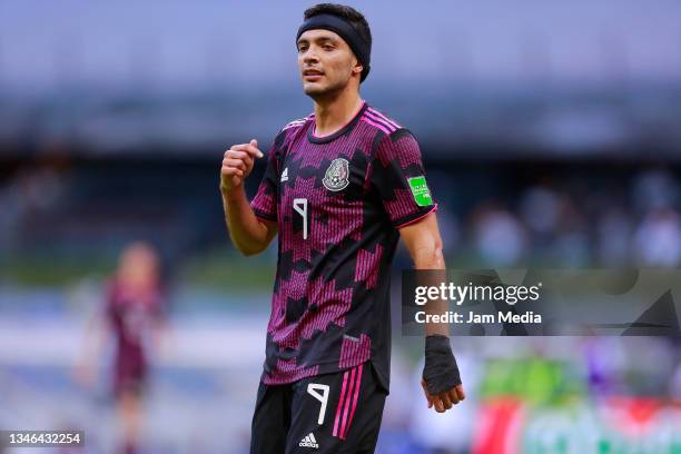 Raul Jimenez of Mexico looks on during the match between Mexico and Honduras as part of the Concacaf 2022 FIFA World Cup Qualifier at Azteca Stadium...