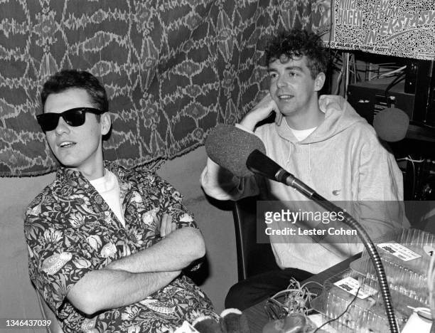 English musician, singer and songwriter Chris Lowe and English musician, singer, songwriter and music journalist Neil Tennant, of the English...